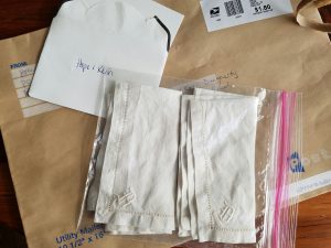 Image: Mail Envelope Package with Baggy of Linen Napkins
