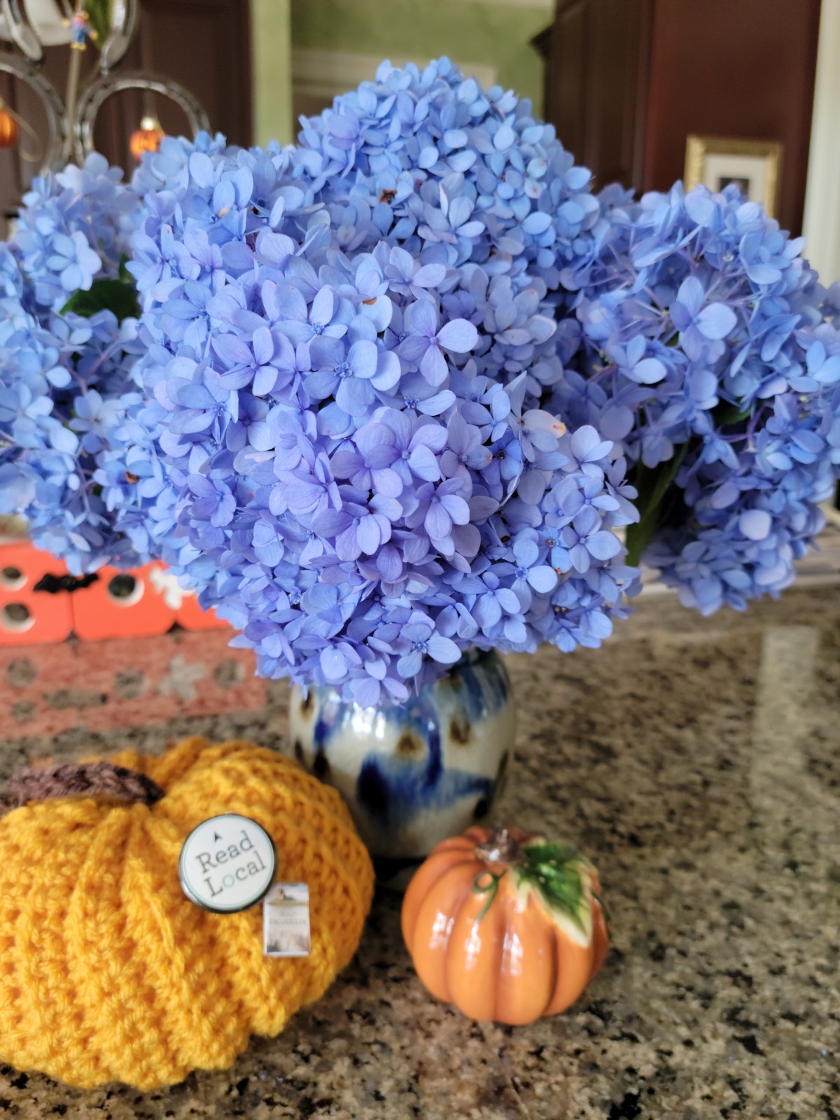 Image: Blue hydrangeas with Read Local button